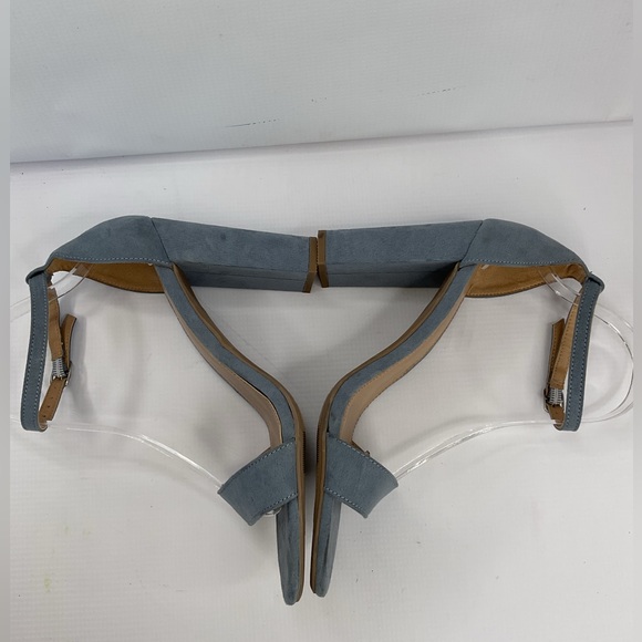 1510-Merona Women Blue Suede Open Toe Ankle Strap Stacked Chunky Heels - Picture 3 of 11